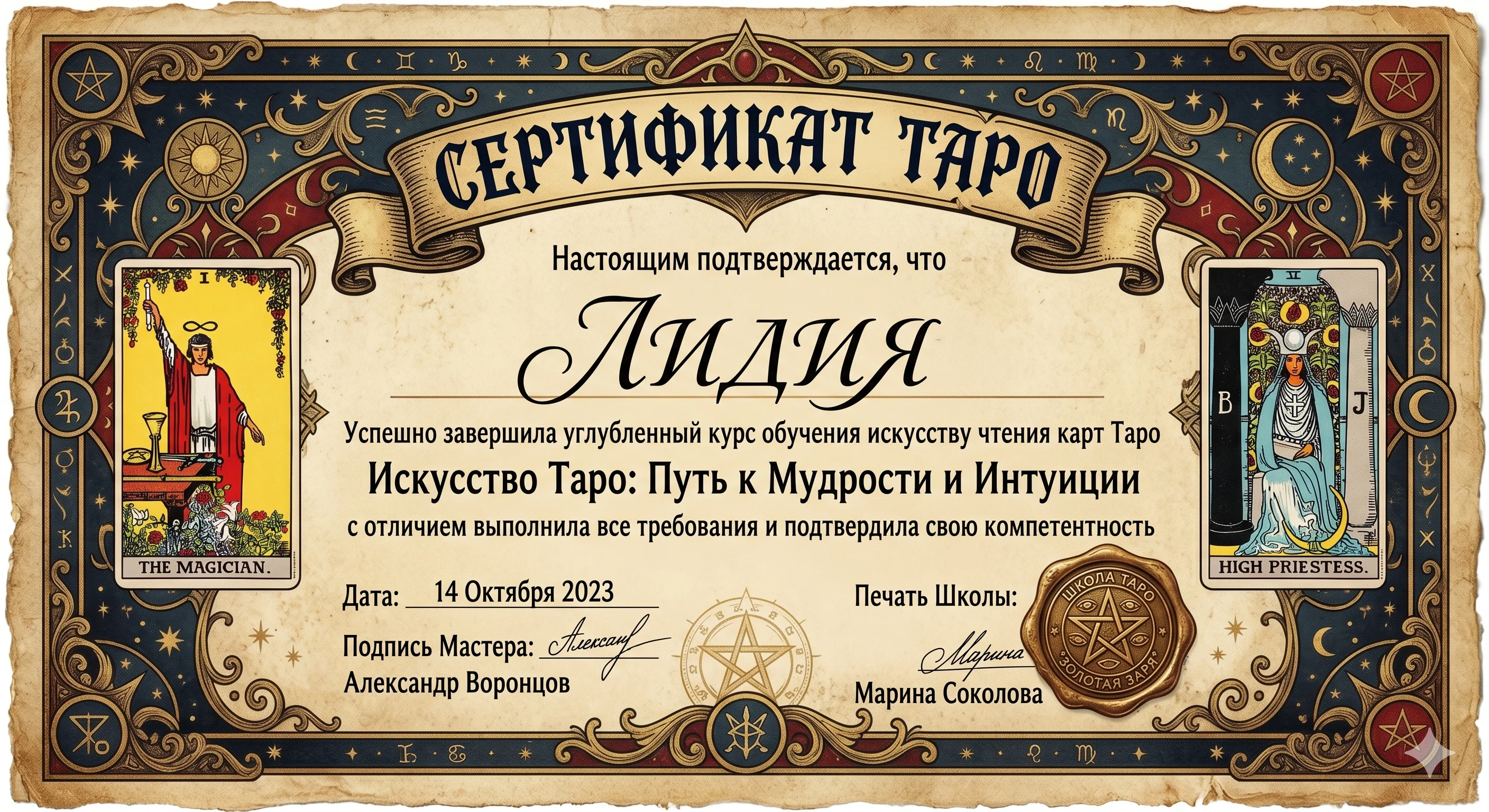 Сертификат Таро Лидия Астана